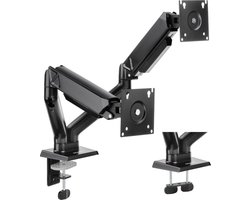 SENSE7 Dubbele Monitor Arm - Monitor Beugel voor 17-32 Inch - 2 Schermen - 180°, 360° rotatie - Universeel VESA 75, 100 - Draai, Kantel en Zwenkbaar - PIVOT-functie - Kabelgeleiders - Max. 2x 9kg - Twee montagemethoden - Zwart