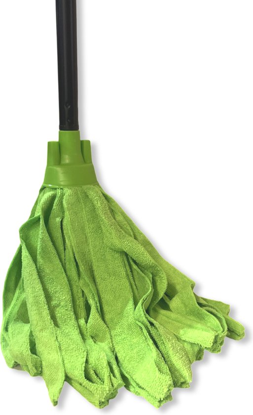Balai à franges espagnol en microfibre avec manche - 1 balai vert avec manche - Fabriqué dans l'UE - Nettoyage durable