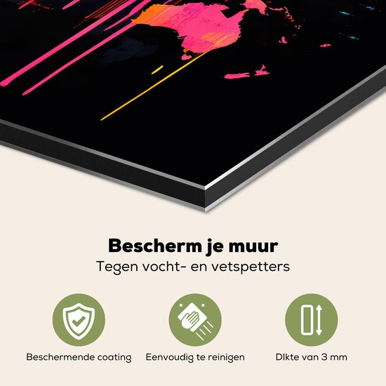 Spatscherm keuken 60x40 cm - Kookplaat achterwand Wereldkaart - Verf - Kleurrijk - Graffiti - Wereld - Muurbeschermer - Spatwand fornuis - Hoogwaardig aluminium