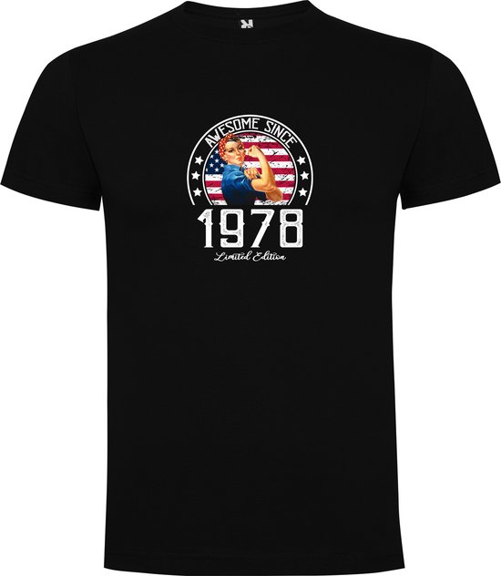 Zwart T-Shirt met “Awesome Since 1978 - Limited Edition - Verjaardag“ Print Full Color Maat S