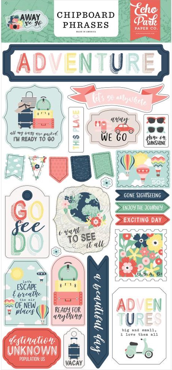 Echo Park - Away We Go Phrases Chipboard 6"X13"