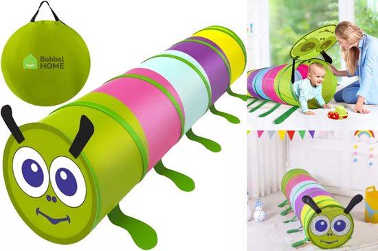 Bobbel Home Speeltunnel voor kinderen - Kruiptunnel Rups - 165x46cm - Inclusief Draagtas – Speeltent met tunnel - Kruiprol - Opvouwbaar – Speeltunnel voor Binnen en Buiten