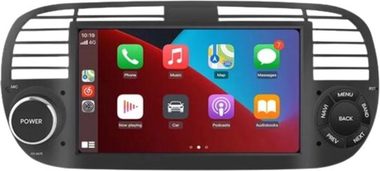 Apple Carplay / Android Auto, radio geschikt voor Fiat 500 2007-2015 - Zwart