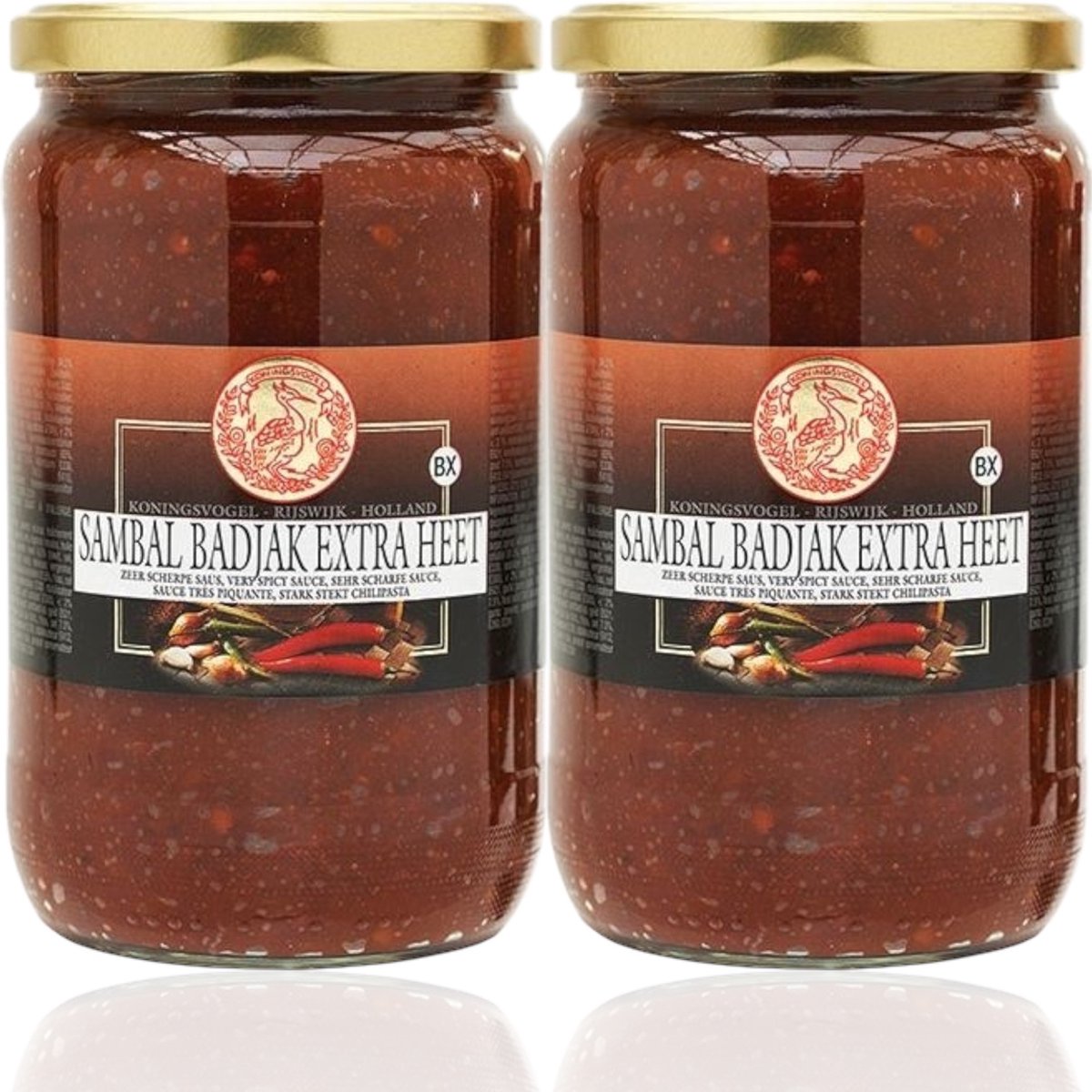 Koningsvogel® | 2 x 750 gram Sambal Badjak Extra Heet | Combivoordeel | Aziatisch koken | Oosterse keuken | vegetarisch