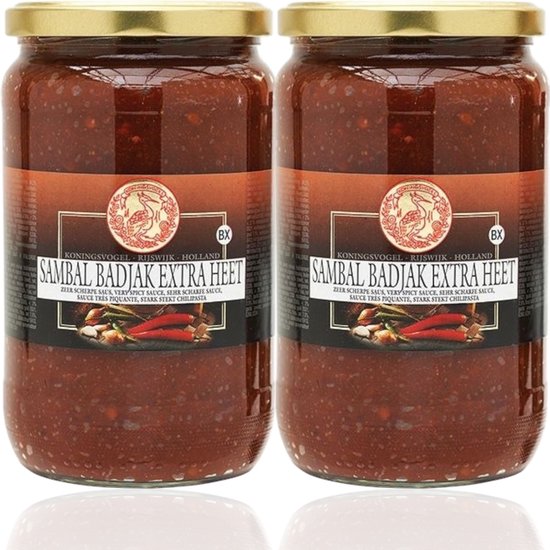 Koningsvogel® | 2 x 750 gram Sambal Badjak Extra Heet | Combivoordeel | Aziatisch koken | Oosterse keuken | vegetarisch