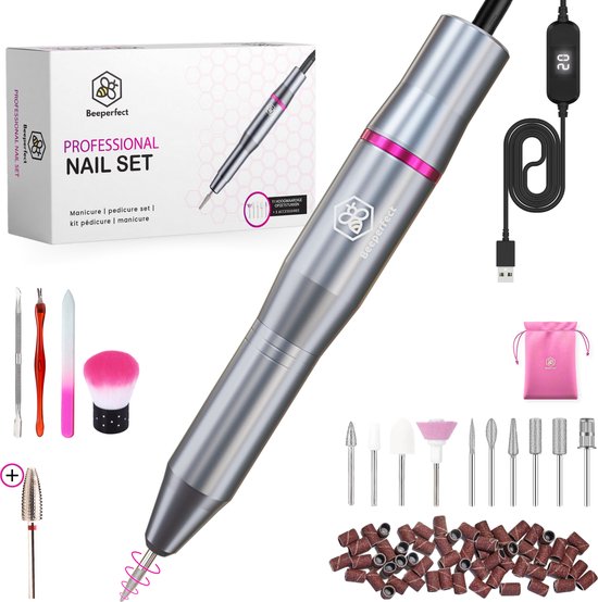 Beeperfect® Elektrische Nagelvijl - Nagelfrees - Manicure en Pedicure set - 12 Bitjes en 60 Schuurrolletjes - 4 Extra accessoires - 20000RPM