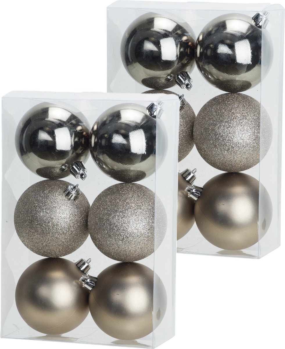 Cosy & Trendy Kerstballen - 12x st - champagne - 8 cm - kunststof - kerstversiering - kerstboomversiering