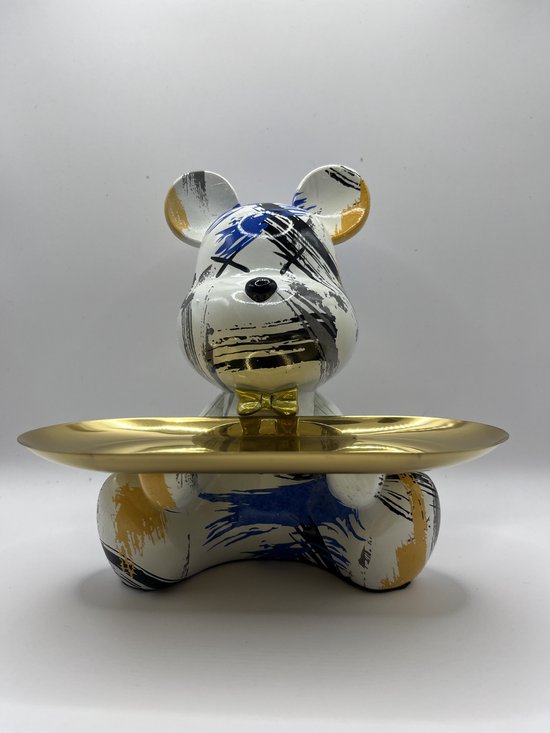 Kayuneed Beer-sculptuur met dienblad, berendienblad, decoratie, hars