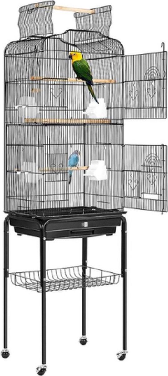 Thuys – Papegaaienkooi – Grote Vogelkooi – Voor Binnen – Voliere – 64 Inch – Hoogwaardige Coating – Inclusief Accessoires – Zwart