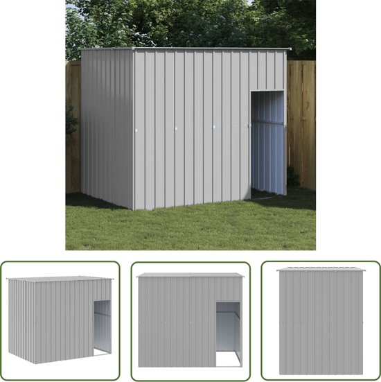 The Living Store Hondenhok met dak 214x153x181 cm gegalvaniseerd staal grijs - Hondenhok - Hondenverblijf - Honden Kennel - Puppy Huisje - Buitendachshuis