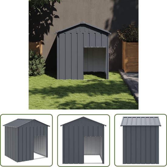 The Living Store Hondenhok met dak 117x103x123 cm gegalvaniseerd staal antraciet - Hondenhok - Hondenverblijf - Honden Kennel - Honden Bench - Outdoor Hondenhok