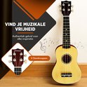 Close-up van de kop van een naturel Finesse ukulele met stemknoppen. "Vind je muzikale vrijheid".
