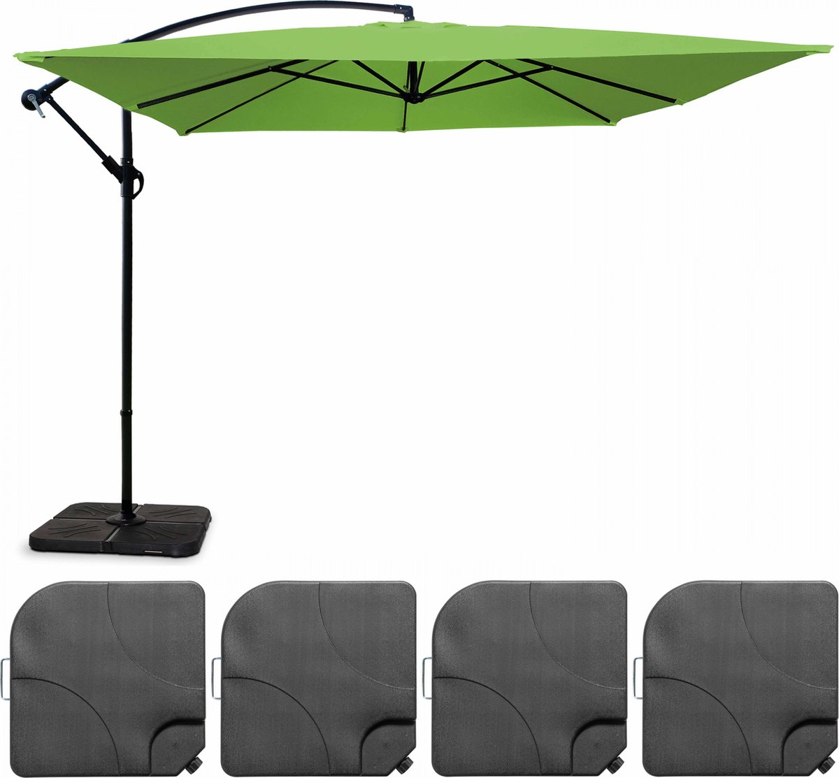 Adjustable 3x3m green parasol with 4 fillable tiles by Oviala.