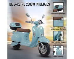 Elektrische Scooter E Retro | Fulmen 2000W | ElectraMoV | 45 km/h | Actieradius 55km ! | Incl. Topkoffer | Vespa-stijl | 2 Jaar Garantie