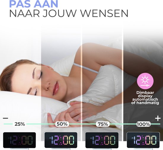 Caliber Wekker - Digitale Wekker - Slimline - Twee alarmen - Groot Dimbaar Display