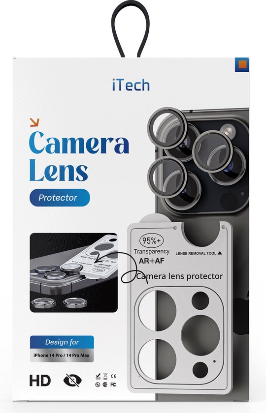 iTech Camera Lens Protector voor iPhone 14 Pro / 14 Pro Max. 95%+ transparantie, AR+AF.