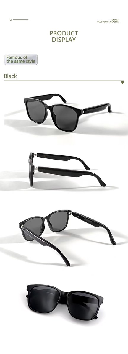 Bluetooth Zonnebril-Smart Glasses - Zonnebril Bluetooth - Ingebouwde Speakers voor muziek-Smart touch - bilateral magnetic charging - active noise reduction - IPX5 waterproof - Gepolariseerd Glas - Lichtgewicht-Bluetooth 5.3-unisex van Merkloos — afbeelding 4