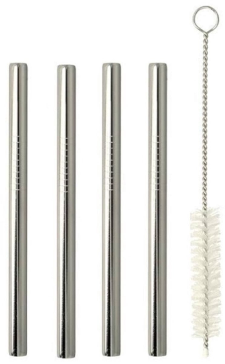 Metaltex - Set van 4 herbruikbare rietjes - Inox zwart