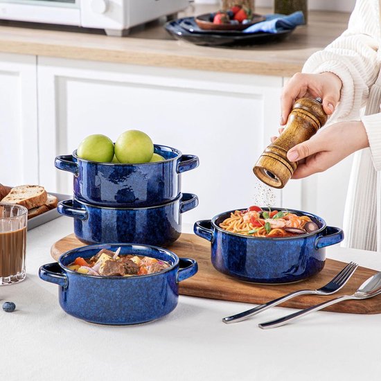 INSETLAN Franse uiensoepkommen met handgrepen, set van 4 keramische soepgewassen, boogontwerp, keramische soepkommen voor kaas, chili, rundvleesstoofpot, granen, pottaarten, magnetron- en