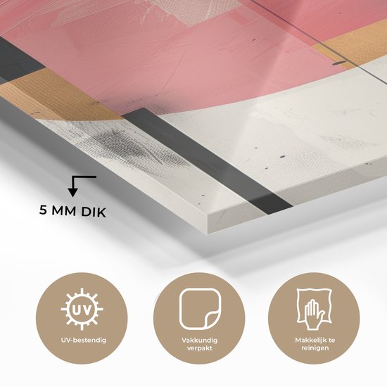 MuchoWow® Tableau sur verre 60x90 cm - Tableau sur verre acrylique - Rose - Abstrait - Esthétique - Moderne - Formes - Photo sur verre - Décoration murale salon - Décoration murale chambre - Peintures