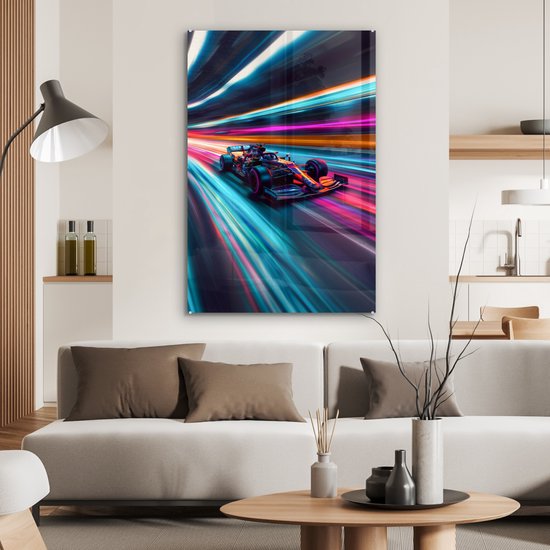 MuchoWow® Peinture sur verre 80x120 cm - Peinture sur verre acrylique - Formule 1 - Voiture - Course - Garçons - Coloré - Photo sur verre - Décoration murale salon - Décoration murale chambre - Peintures
