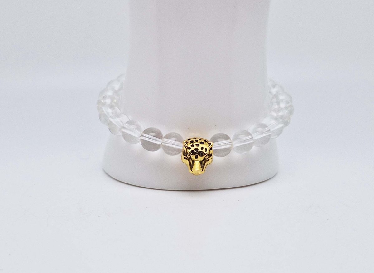 Handgemaakte natuursteen armband met Metalen vorm - Model 2 - "Bergkristal" -8 mm diameter van de korrel- Diameter armband 20 cm - Een mooi cadeau voor familie en vrienden