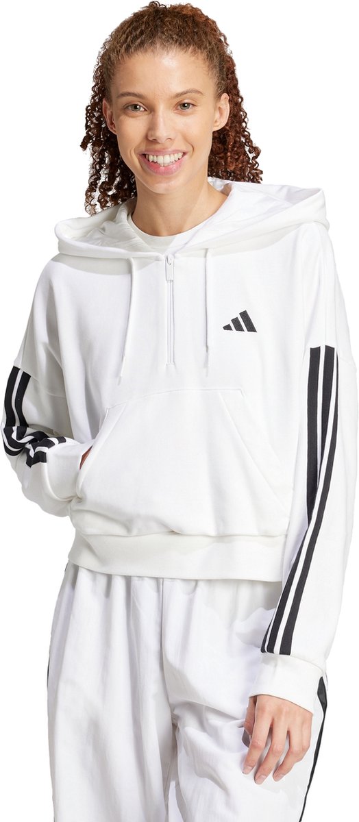 adidas Sportswear Essentials 3-Stripes French Terry Hoodie met Korte Rits Dames Wit