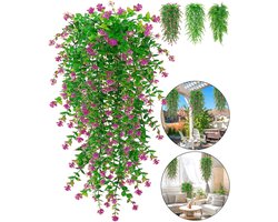 Boncy® Premium Kunstplant - 3 Stuks - Hangplant Roze/Groen Kunstplanten - Nep planten voor Binnen en Buiten - Kamer Decoratie - Nepplanten Kunst plant - Kunstbloemen