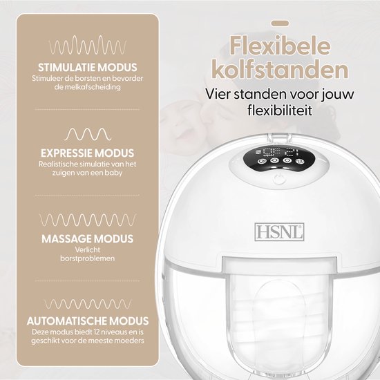 HSNL® Luxe Elektrische Borstkolf - Handsfree Borstkolf - Dubbele Kolf - Borstkolf - Draadloze borstkolf - BPA Vrij -Inclusief Melkopvangzakjes van HSNL® — afbeelding 5