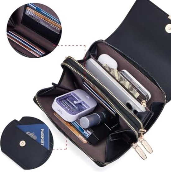 Sac Bandoulière En Cuir Synthétique Pour Téléphone - Noir, Léger Et Pratique - Pour Shopping, Balades, Soirées