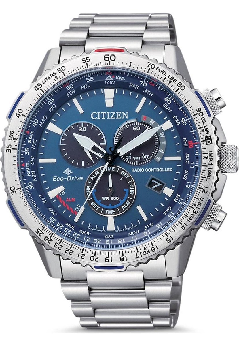 Citizen Radio Controlled Horloge - Citizen heren horloge - Blauww - diameter 47 mm - roestvrij staal