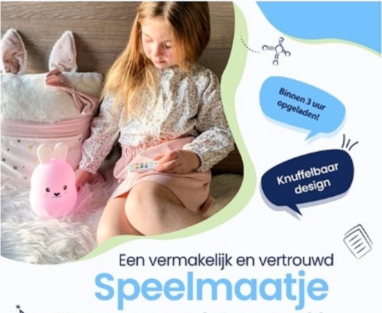 Schattig Nachtlampje Konijntje - Wit of gekleurd LED licht - Afstandsbediening - Oplaadbare Batterij van Merkloos — afbeelding 4