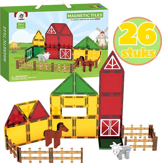 BoefieBoef Magnetisch Speelgoed - 23-delig Boerderij Dieren Magnetic Tiles - Educatief Constructiespeelgoed met Licht - Kinder Bouwblokken voor Peuter & Kleuter vanaf 3 Jaar - Compatibel met Magna-Tile & Magformer - jongen & meisje VerjaardagsCadeau