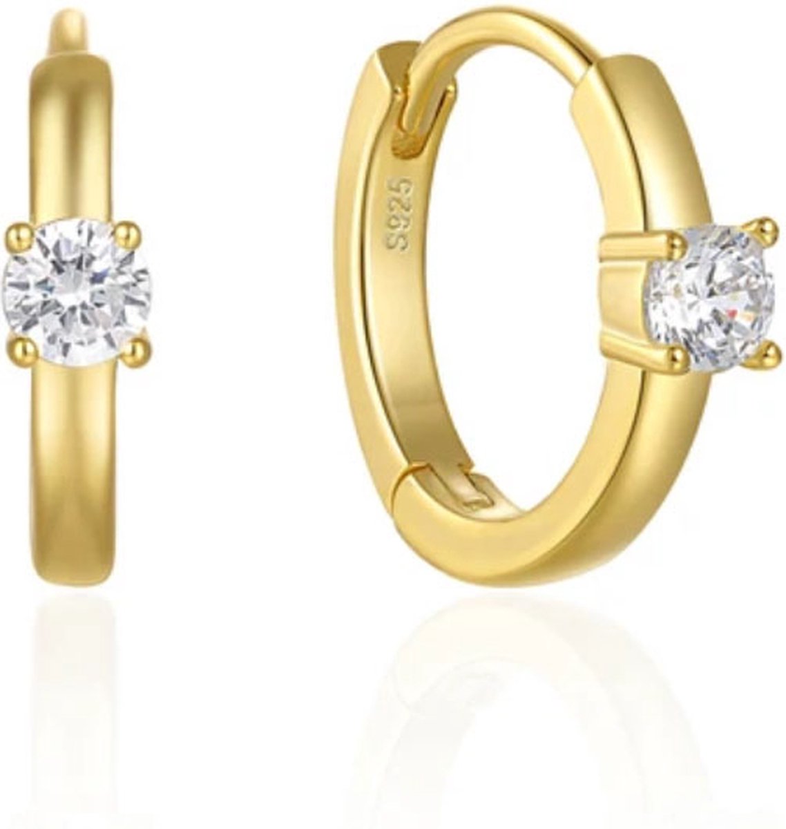 Klassieke Elenza Goudkleurige Oorbellen met Solitaire Zirkonia – Tijdloze Dames Sieraden