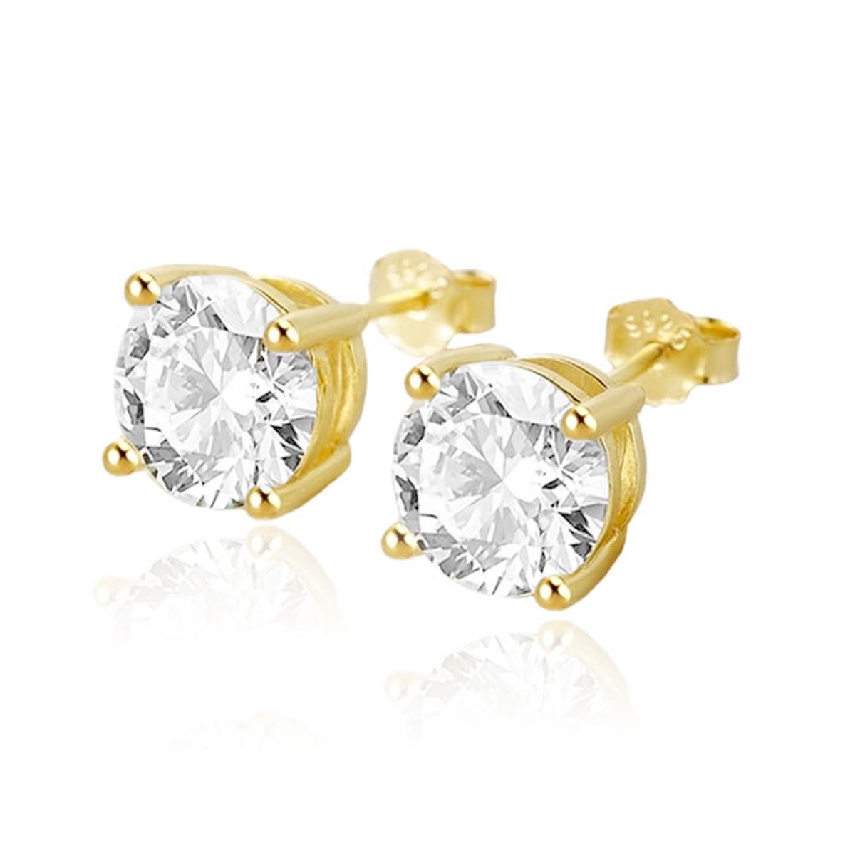 Elenza .925 Zilveren Studs met Gouden Plating en Zirconia – 8mm