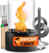 Bio Ethanol Sfeerhaard XL – Tafelhaard binnen & buiten - complete set - Aanpasbare vlam - (Klein, medium, groot) - Witte en zwarte steentjes