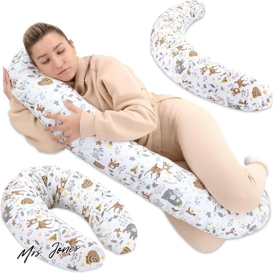 HOBEA-Germany Borstvoedingskussen 190 cm x 76 cm XXL Zwangerschapskussen Zijslaperskussen met hoes van biologisch katoen (Mousseline Beige
