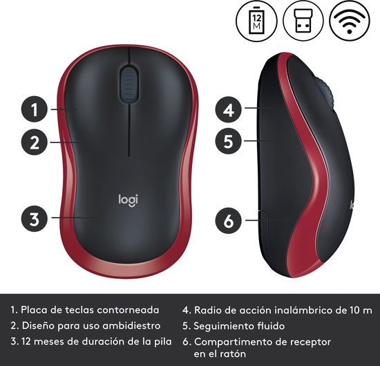 Logitech M185 - Draadloze Muis - Rood