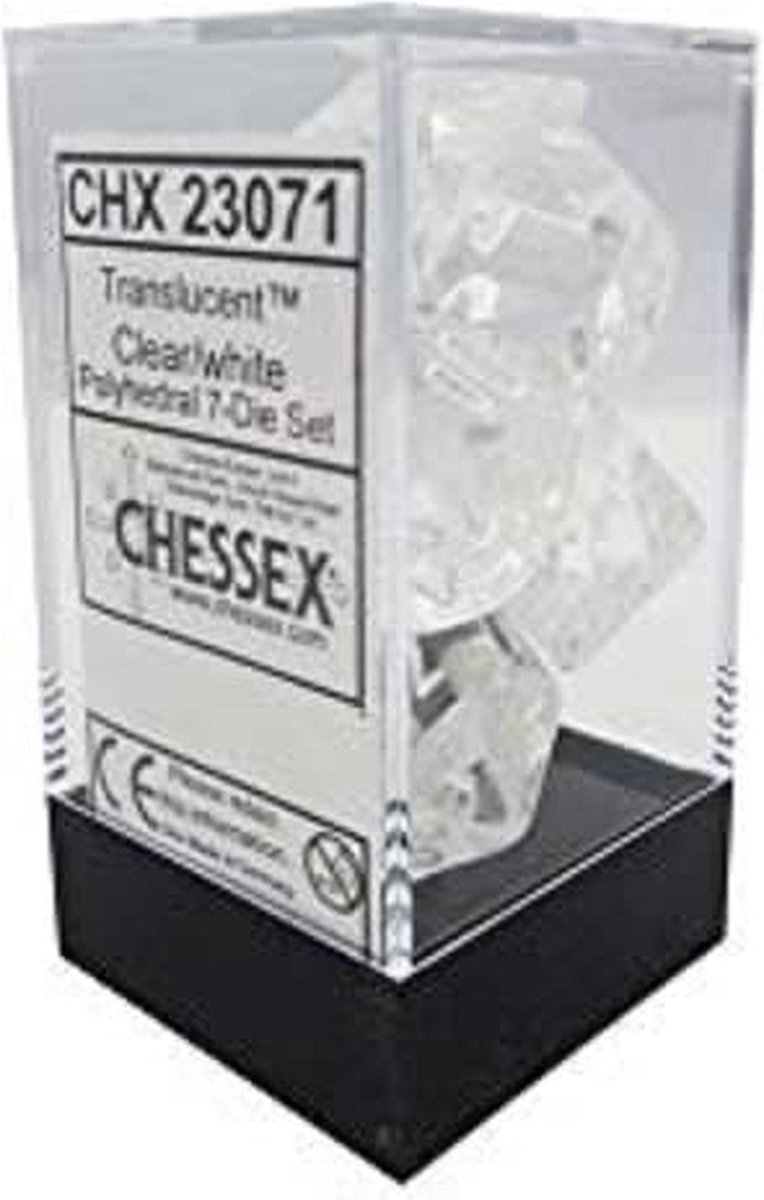 Translucent Clear/white Polyhedral 7 die Set
