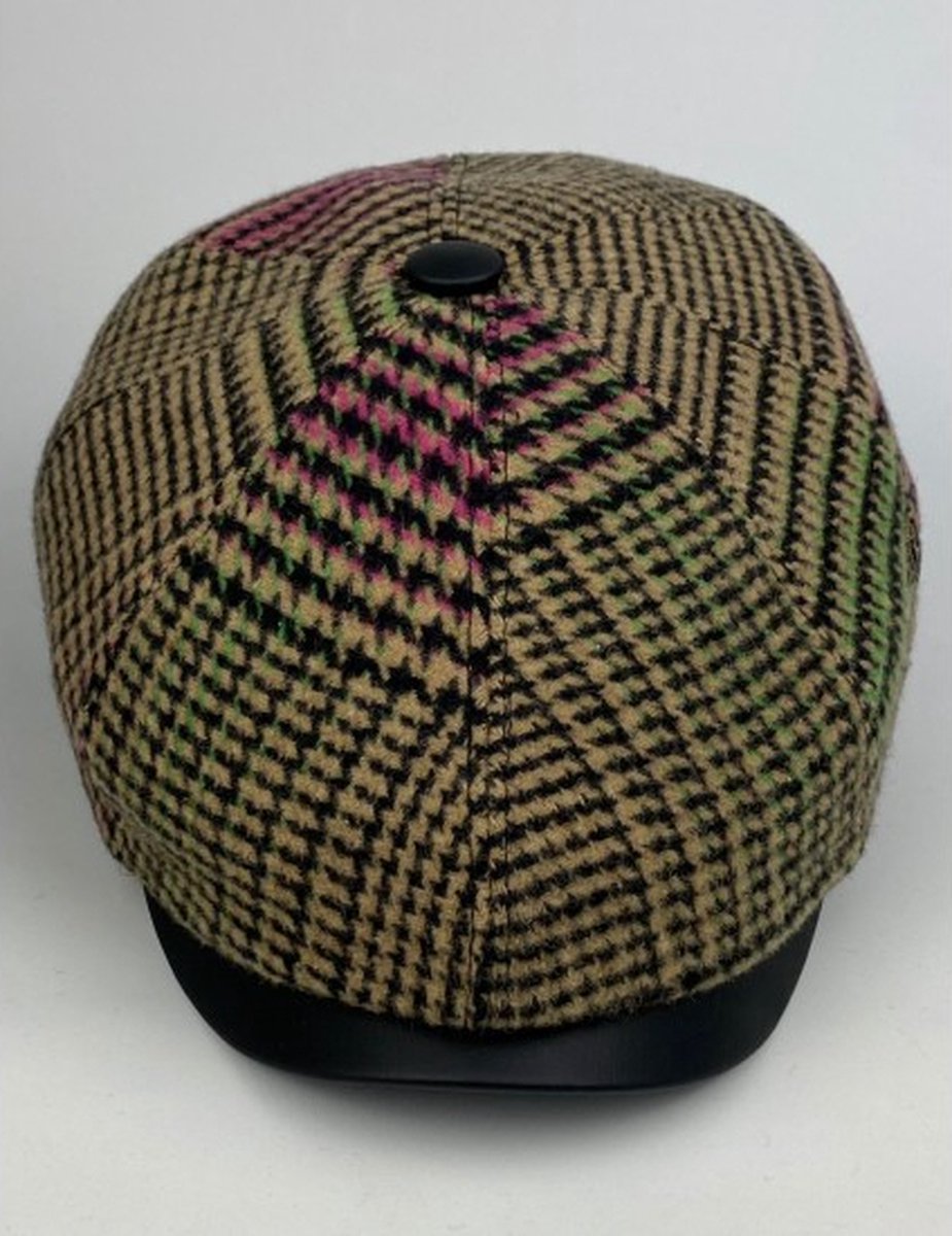 Hoge kwaliteit Karnas flatcap met geruit patroon en leren klep