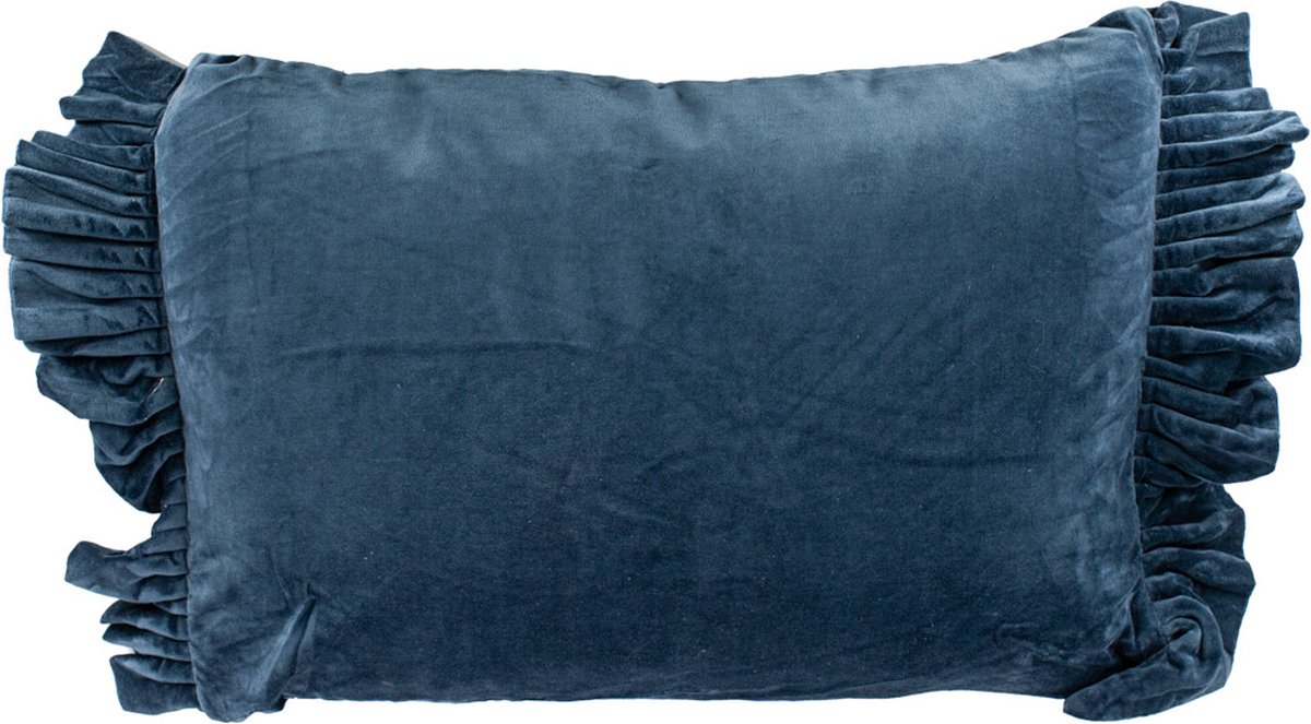 HomeBound by KY | Kussen fringe velours blauw | sierkussen blauw