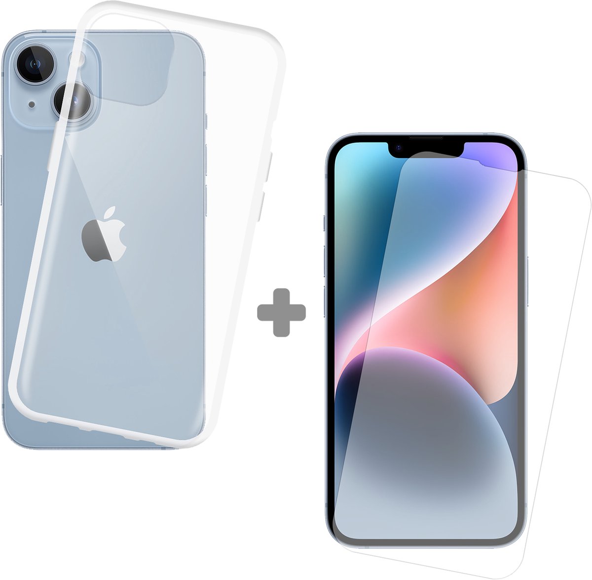 Cazy soft TPU Hoesje + Tempered Glas Screenprotector geschikt voor iPhone 14 - Transparant