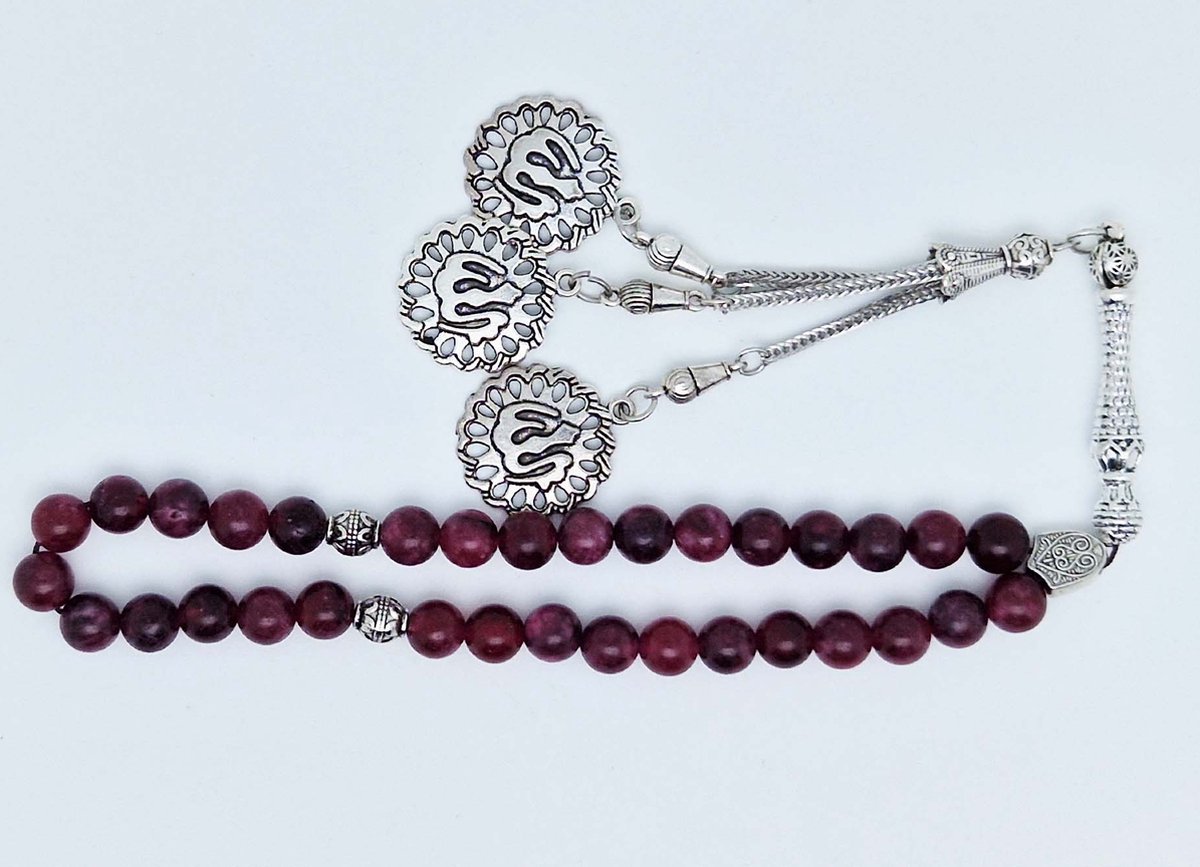 Handgemaakte tesbih klassiek - "Tasbih" natuursteen " Lepidolite" - Aantal kralen 33 - Diameter kralen 8 MM - met metaal tassel "Allah" - Een mooi cadeau-idee