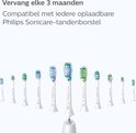 Diverse zwarte Philips Sonicare opzetborstels, met blauwe, witte en groene borstelharen.