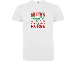 Wit T-Shirt met “Santa's Favorite Nurse - Zorg - Kerst“ Print Full Color Maat L