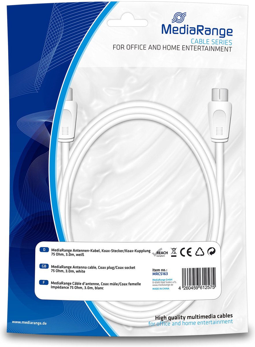 MediaRange Antenen-Kabel Koax-Stecker/Kupplung 75Ohm 3.0m we