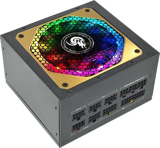 Voeding - Interne voeding - Voor Gaming Desktop Computer PSU - ATX 850W - 80Plus - Goud - RGB - Actieve PFC Unit Server Bron - Grijs