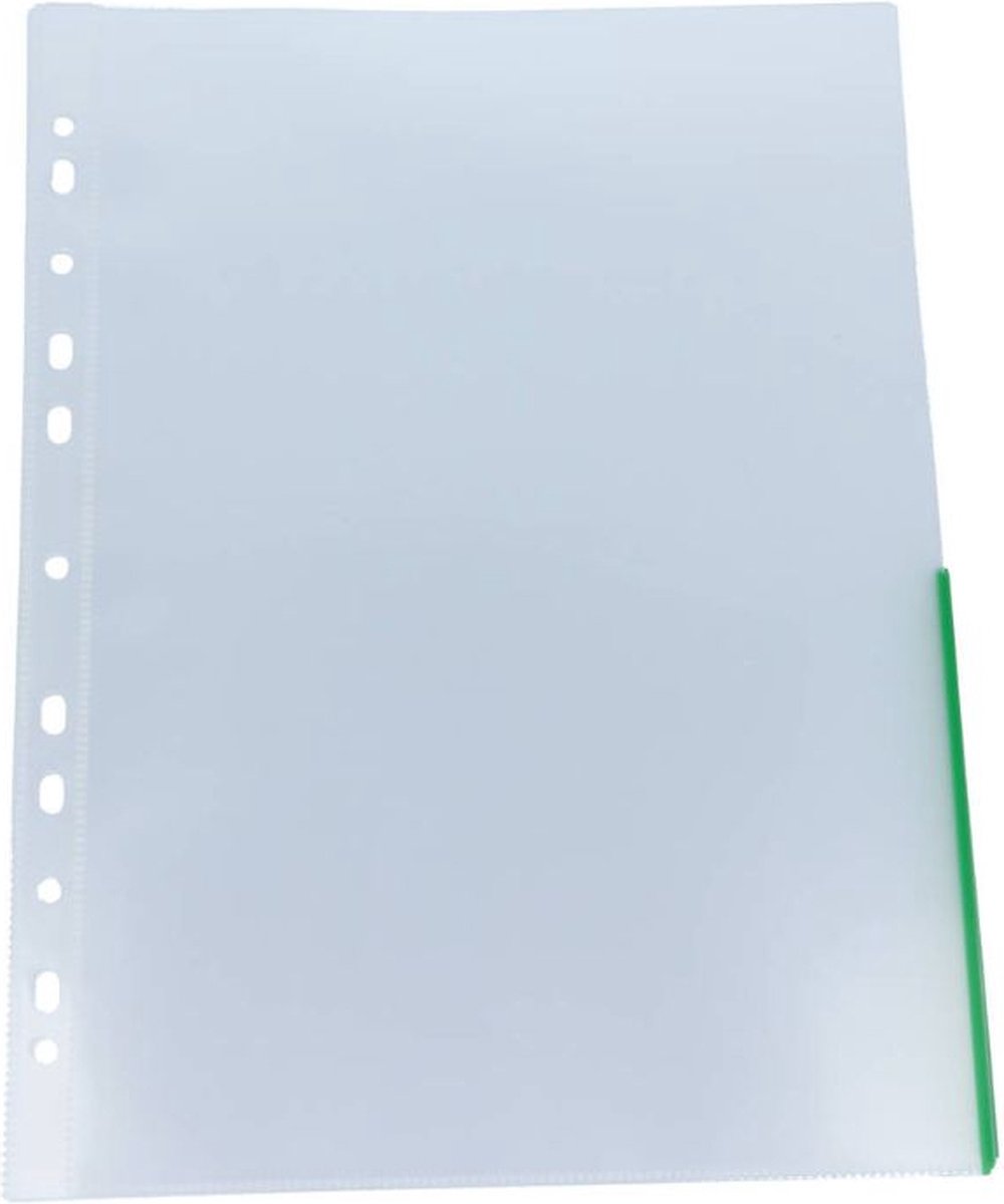 Exiton Insteekhoezen - 10 Stuks - 160 Micron - Groene Bladwijzer - 11 Gaats - A4 formaat - Transparant - Glad