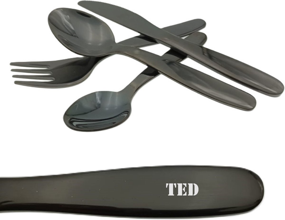 Goedkoopste Kinderbestek Met Stoere Naam Gravering - Ted - Zwart