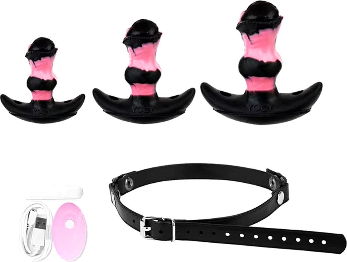 Goedkoopste Vibrerende mond gag - Set van 3 - Knevel - 10 vibratiestanden - Paard dildo - Remote
